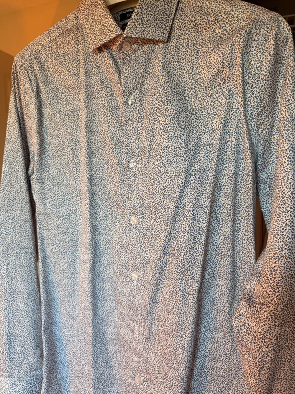 RW&CO. Men's Long-Sleeve Micro-Print Button-Down in Light Blue and White